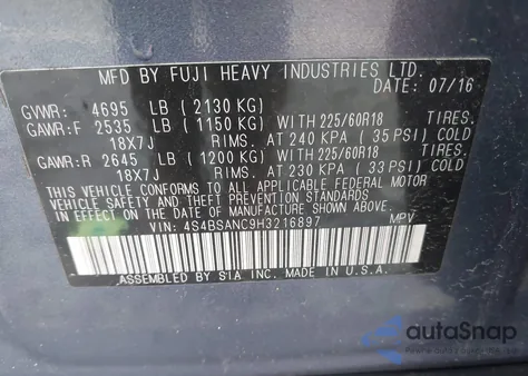 2017 Subaru Outback 2.5I Limited z USA, uszkodzony, nr VIN 4S4BSANC9H3216897